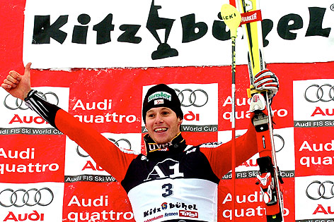 © GEPA/Helmut Fohringer Manfred Pranger jubelt bei seinem Kitzbühel-Sieg 2005