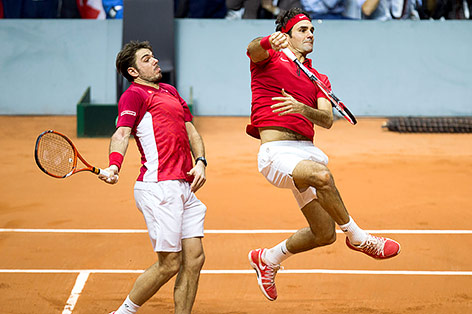 Stanislas Wawrinka und Roger Federer im Doppel