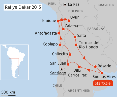 © APA/dakar.com; ORF.at Grafik zeigt die Etappen der Rallye Dakar 2015