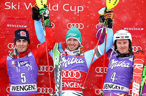 © Reuters/Ruben Sprich Stefano Gross (ITA), Felix Neureuther (GER) und Henrik Kristoffersen (NOR)