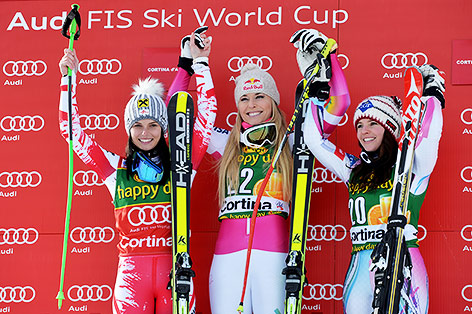 © GEPA pictures/ Florian Ertl Anna Fenninger, Lindsey Vonn (USA) und Tina Weirather (LIE) bei der Siegerehrung