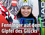 Jubel von Anna Fenninger mit &Ouml;sterreich-Fahne