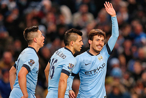 © Reuters/Action Images Die Manchester-City-Spieler Samir Nasri, Sergio Aguero und David Silva