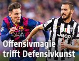 Lionel Messi (Barcelona) und Leonardo Bonucci (Juve)