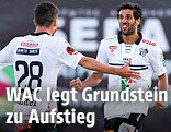 Jubel der WAC-Spieler Thomas Z&uuml;ndel und Jacobo Maria Ynclan Pajares