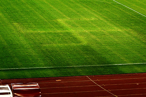 © APA/AP/Darko Bandic Hakenkreuz im Fußballrasen