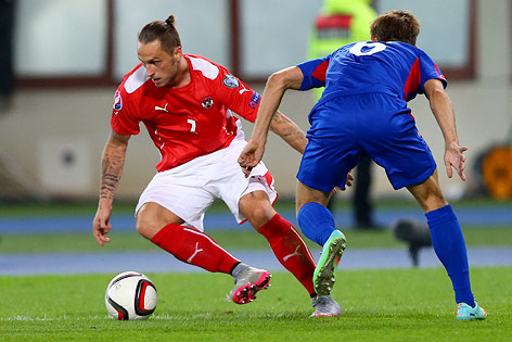 © GEPA/Christopher Kelemen Marko Arnautovic (AUT) und Ion Jardan (MDA)