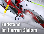 Skier und Slalomstange