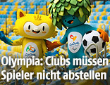 Olympia-Maskottchen mit Fu&szlig;ball