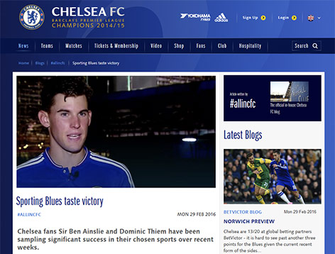 © Screenshot chelseafc.com Screenshot zeigt Dominik Thiem