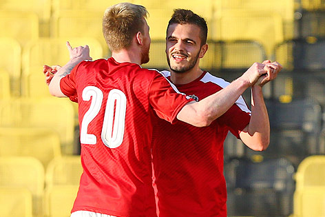 © GEPA/Christopher Kelemen Jubel der ÖFB-U21-Spieler Ylli Sallahi und Kevin Friesenbichler