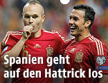 Die spanischen Teamspieler Andres Iniesta und Pedro Rodriguez