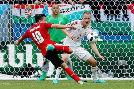 © APA/AP/Hassan Ammar Zlatko Junuzovic bei einer Chance gegen Ungarn