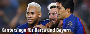 Jubel von Neymar, Lionel Messi und Luis Suarez (alle Barca)