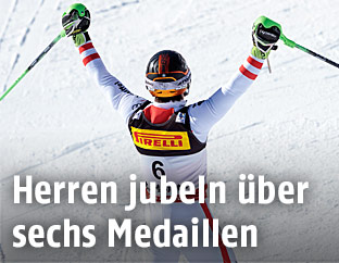 Ein jubelnder Marcel Hirscher von hinten