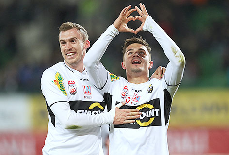 Jubel von Lukas Jäger und Nikola Dovedan (beide Altach)