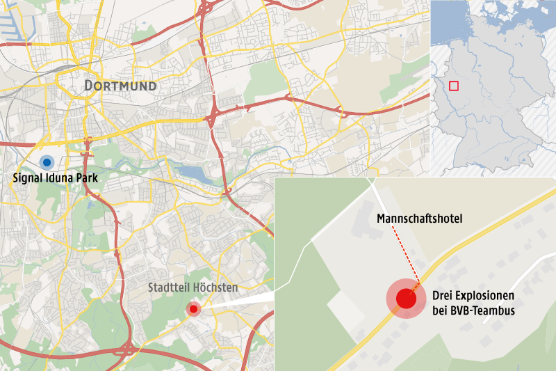 © Grafik: Omniscale/OSM/APA/ORF.at Grafik zeigt Anschlagsort in Dortmund