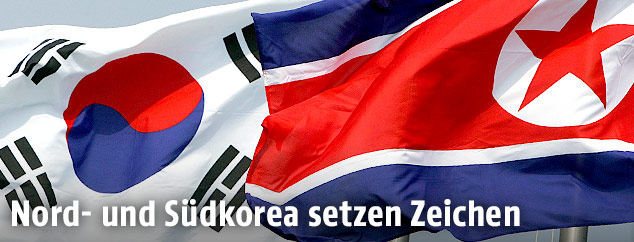 Südkoreanische und Nordkoreanische Flagge