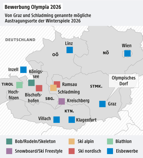 Grafik zu den möglichen Austragungsorten bei Olympia 2026