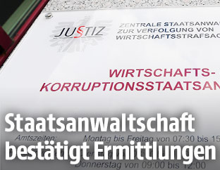 Hinweisschild mit der Aufschrift Wirtschafts- und Korruptionsstaatsanwaltschaft