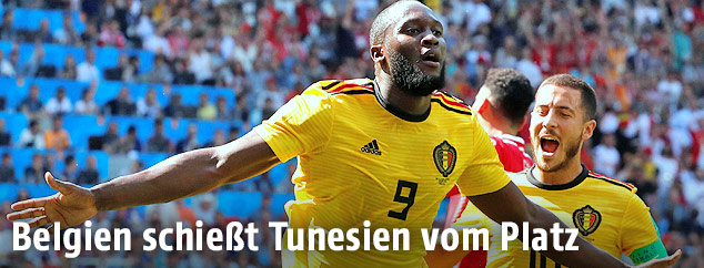 Jubel der belgischen Torschützen Romelu Lukaku und Eden Hazard