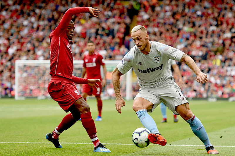 Georginio Wijnaldum (Liverpool) und Marko Arnautovic (West Ham)